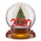 Christmas snow globe 2020 with Christmas tree inside, 3D rendering