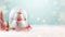 Christmas snow globe with cute snowman. Banner with magical snow globe with Christmas decorations. A wintry scene.