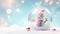 Christmas snow globe with cute snowman. Banner with magical snow globe with Christmas decorations. A wintry scene.