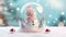 Christmas snow globe with cute snowman. Magical snow globe with Christmas decorations. A wintry scene.
