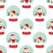 Christmas Snow globe with falling snow, cute house, Santa Claus, Xmas tree and deer seamless pattern.