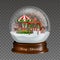 Christmas snow globe with funfair. christmas luna park landscape.