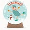 Christmas snow globe with funny sheep. Happy Holidays