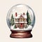 Christmas Snow Globe Illustration with Sparkling Snow, Cozy House Snowball Holiday Decoration, generative AI