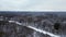 christmas Snow ice lake forest cloudy day. Smooth aerial top view flight drone