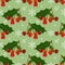 Christmas snowflake holly leaves and berries ornate seamless pattern.