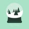 Christmas snowglobe with pine trees on green background