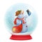 Christmas snowglobe with snowman funny cartoon character inside.