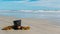 Christmas snowman hat on the sandy shores of New Smynra Beach, Florida