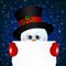 Christmas snowman holding blank over blue background