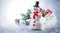 Christmas snowman. Holiday greeting card copyspace