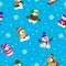 Christmas snowman pattern. Winter holidays, snowflakes and cute characters. Xmas wrapping paper print, happy new year