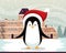 Christmas snowscape scene with cute penguin