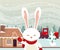 Christmas snowscape scene with rabbit