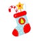 Christmas sock with gifts. New year gi stoking. vector clip art