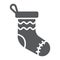 Christmas sock glyph icon, decor and new year, festive stocking sign, vector graphics, a solid pattern on a white