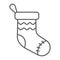 Christmas sock thin line icon, decor and new year, festive stocking sign, vector graphics, a linear pattern on a white