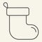 Christmas sock thin line icon. Hanging winter holiday decoration outline style pictogram on white background. New Year