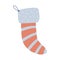 Christmas sock. Xmas stocking with stripes. Children clothing for xmas gifts . Freehand isolated element. Vector flat