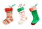 Christmas socks hanging on white background. Hand made watercolor painting