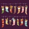 Christmas socks vector Santa Xmas New Year gift traditional Christians symbol sey illustration different textile design