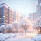 Christmas soft color snowfall city illustration realistic wallpaper