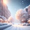 Christmas soft color snowfall city illustration realistic wallpaper