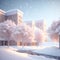 Christmas soft color snowfall city illustration realistic wallpaper