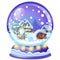 Christmas souvenir in the form of house in a glass ball isolated on white background. Sample of poster, party holiday