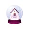 Christmas souvenir glass snow globe with a winter house,white fir trees, snow.Happy New Year and Merry Christmas.