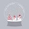 Christmas souvenir. Three snowmen in red winter clothes  in a glass snow globe