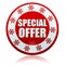 christmas special offer on red circle banner with snowflakes symbols