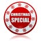 Christmas special red circle banner with snowflakes symbol