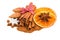 Christmas spice decoration with cinnamon, anise, almond nuts and orange slices