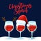 Christmas Spirit - Three wine glass, Wine in Santa hat, Christmas light, reindeer antlers.