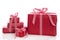 Christmas: stack of red gift boxes with bow and ribbon, isolated