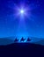 Christmas star on blue sky and three wise men