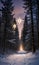 A Christmas Star Illuminating A Snowy Forest Path, Captured At Dusk. Generative AI