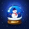 Christmas starry background with snow globe and snowman