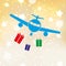 Christmas stars background with airplane and gifts eps10