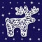 Christmas stencil in the form of a carved deer with an openwork pattern. Vector