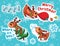 Christmas sticker set. Reindeer Santa