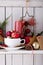 Christmas still life in a shabby chic cupboard