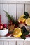 Christmas still life in a shabby chic cupboard