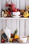 Christmas still life in a shabby chic cupboard