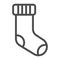 Christmas stocking line icon. Stuffer sock vector illustration isolated on white. Xmas decor outline style design