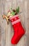 Christmas stocking with nostalgic vintage toys decoration