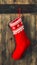 Christmas stocking. Red sock hanging. Holidays decoration