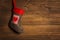 Christmas Stocking, Sock Hanging Over Grunge Wooden Background,