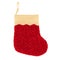 Christmas stocking on white background isolated close up, red and golden color Santa Claus sock, New Year decorative sock